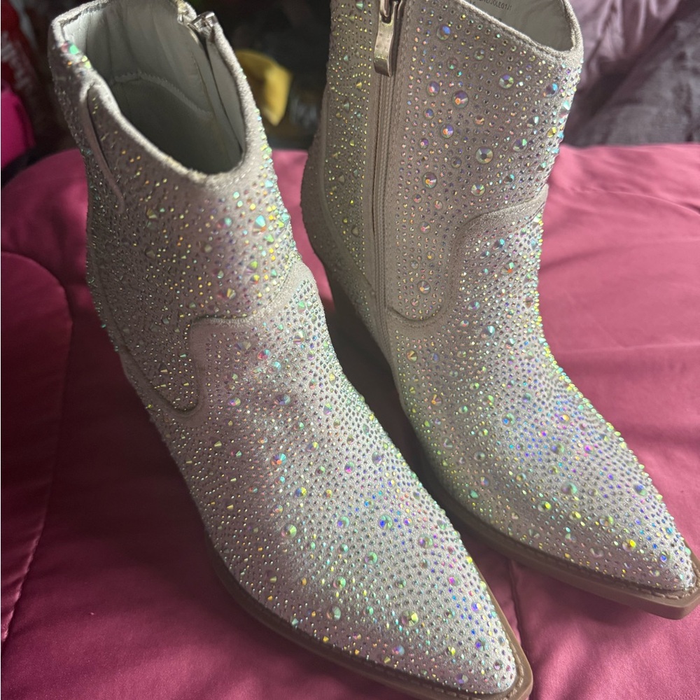 Embellished Silver Ankle Boots - Picture 3 of 3